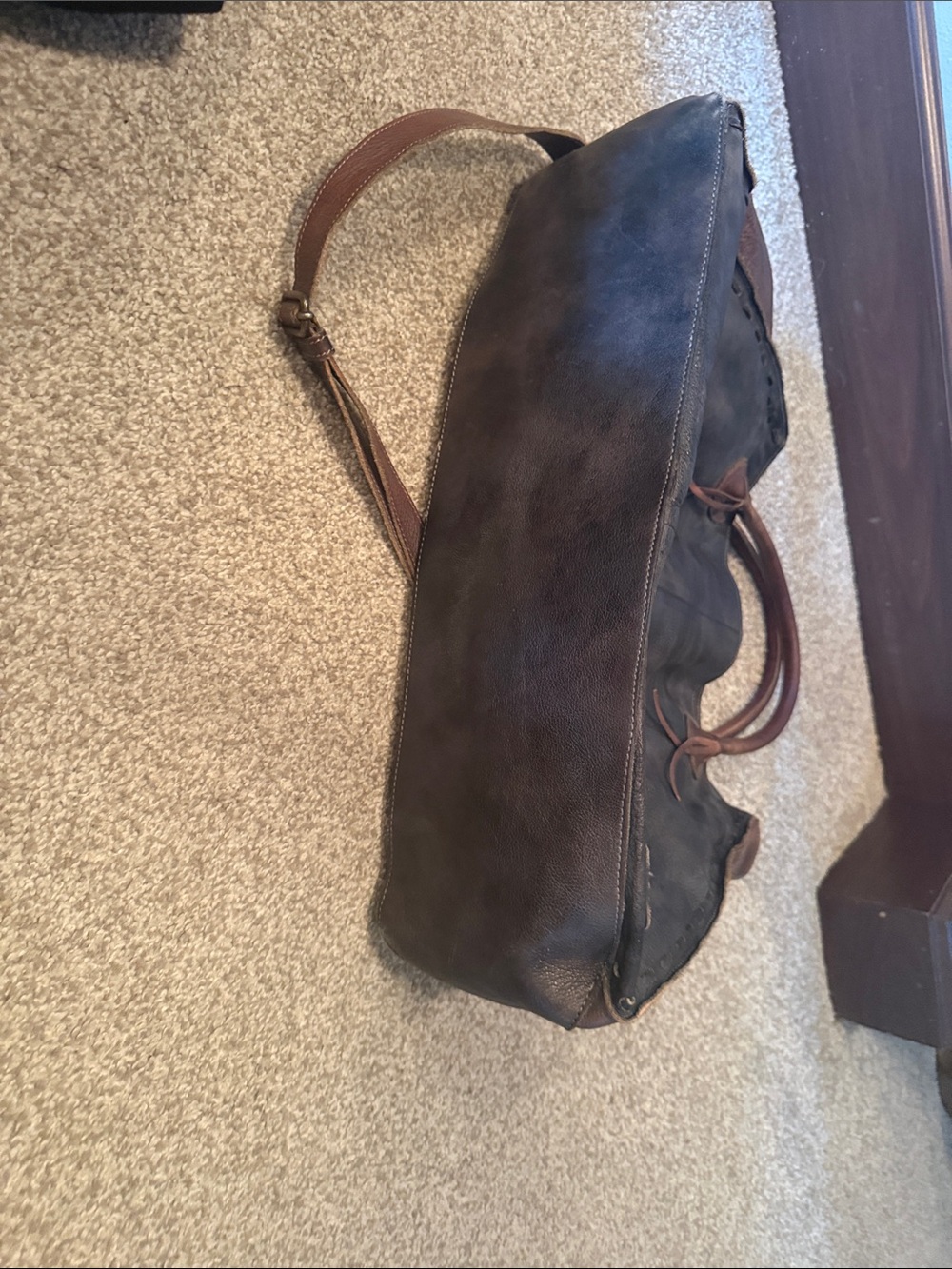 Bed Stu Two-Tone Dark Brown and Chestnut Leather Shoulder Tote - Picture 6 of 6